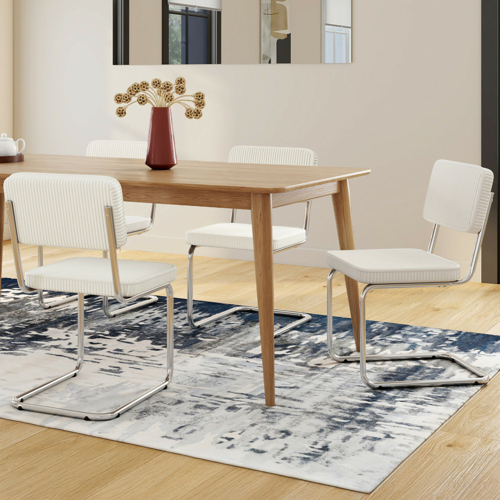 Lot de 4 chaises cantilever nahe en velours côtelé beige et pied métal