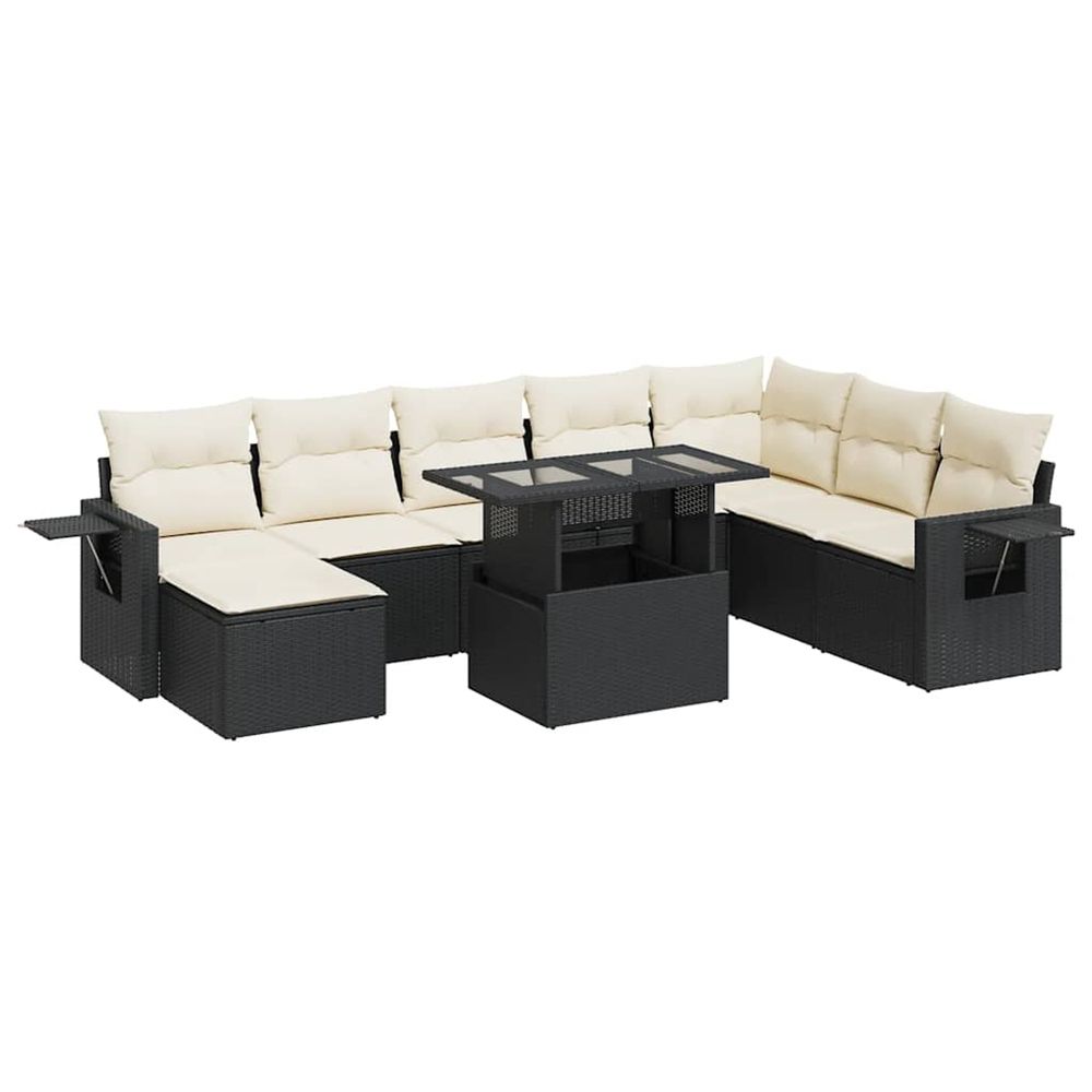 Salon de jardin 9 pcs avec coussins noir résine tressée