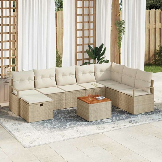 Ensemble de canapé de jardin avec coussin 9 pcs beige polyrotin