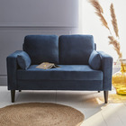 Canapé en velours bleu- bjorn - canapé 2 places fixe droit pieds bois style scandinave