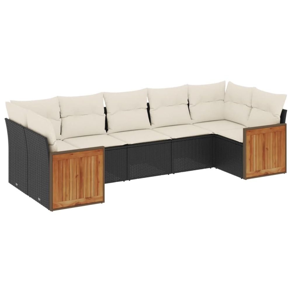Salon de jardin 7 pcs avec coussins noir résine tressée