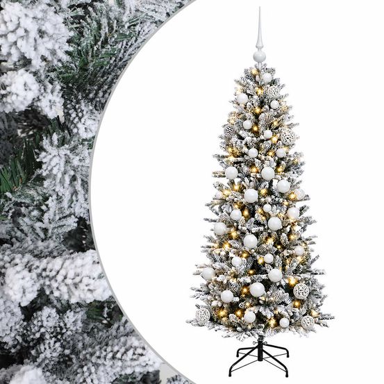 Sapin de noël artificiel avec boules 150 cm 150 led blanc chaud