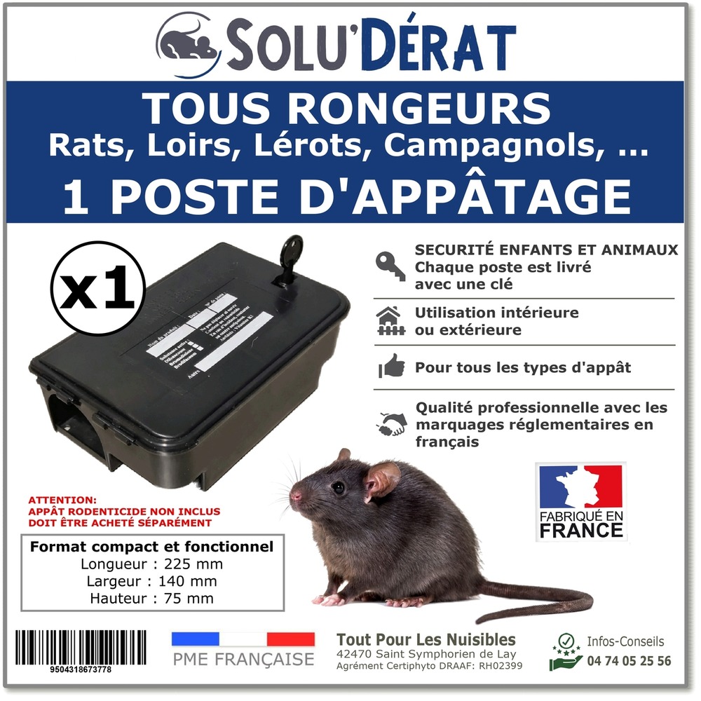 SOLU'DERAT - Postes d'appâtage sécurisés, professionnels pour rats et autres rongeurs - vendu à l'unité