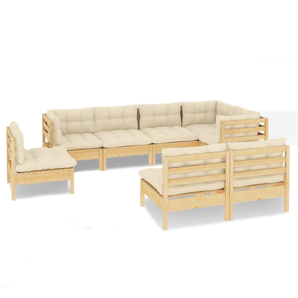 Salon de jardin 8 pcs avec coussins crème bois de pin massif