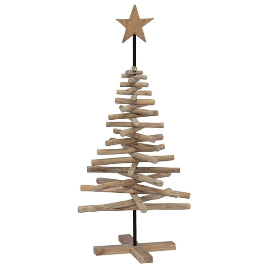 Sapin de noël avec support marron 120 cm bois de teck solide