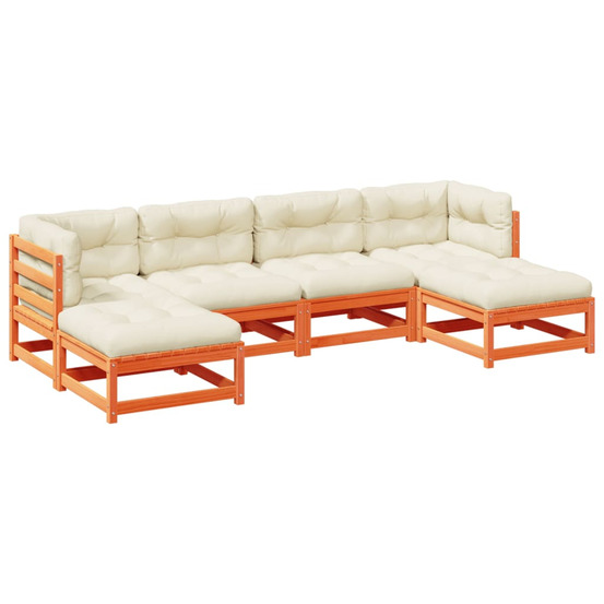 Salon de jardin 6 pcs avec coussins cire marron bois pin massif