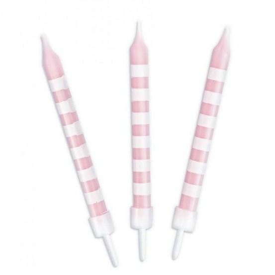 12 bougies rose à rayures blanches