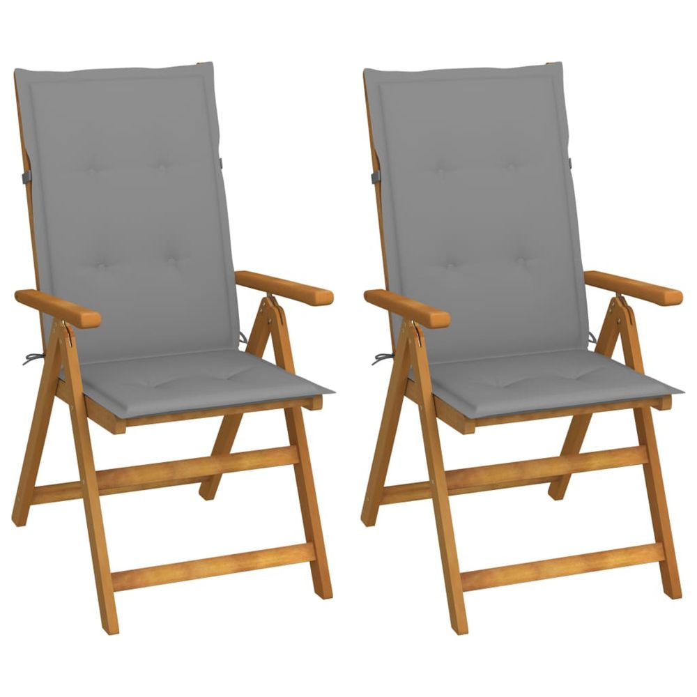 Fauteuils pliants inclinables (lot de 2) avec coussins, en bois d'acacia massif