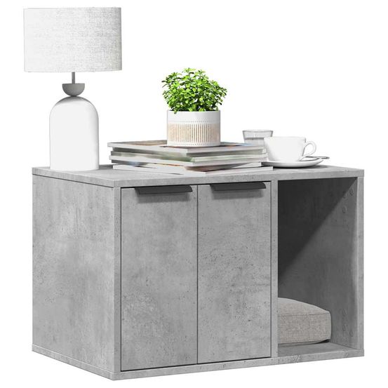 Maison de toilette chat bois multifonction gris béton 60cm