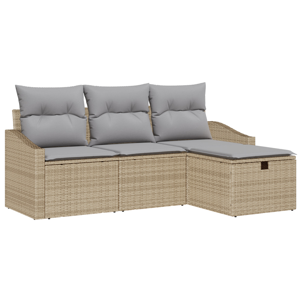 Ensemble de canapés de jardin 4 pièces avec coussins beige poly rotin