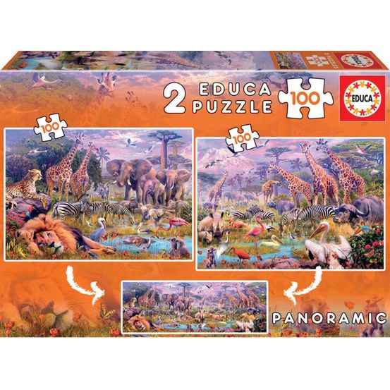 Puzzle 2x100 animaux sauvages