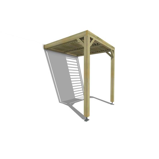 Pergola bois • 2m x 2m • adossée • sens profondeur • lames orientables bioclimatiques incluses • livraison comprise