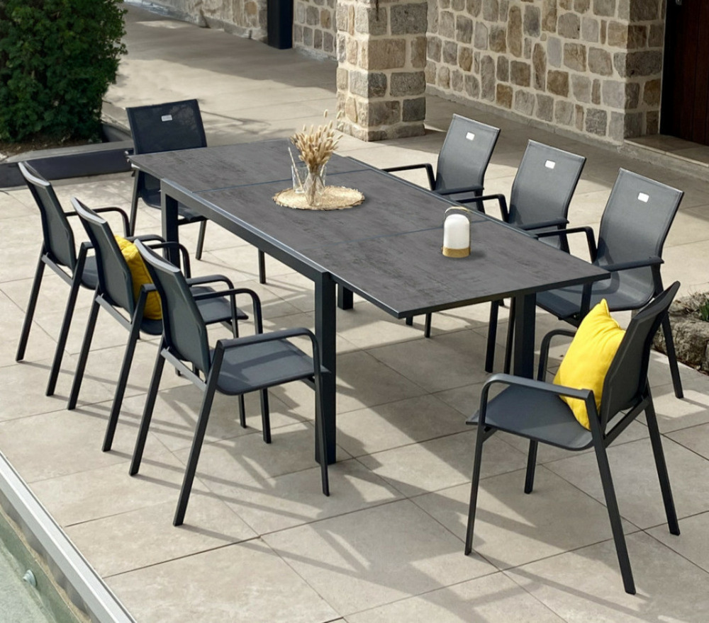 Ensemble table et chaises de jardin - 8 places - gris anthracite - guethary pspc ardoise