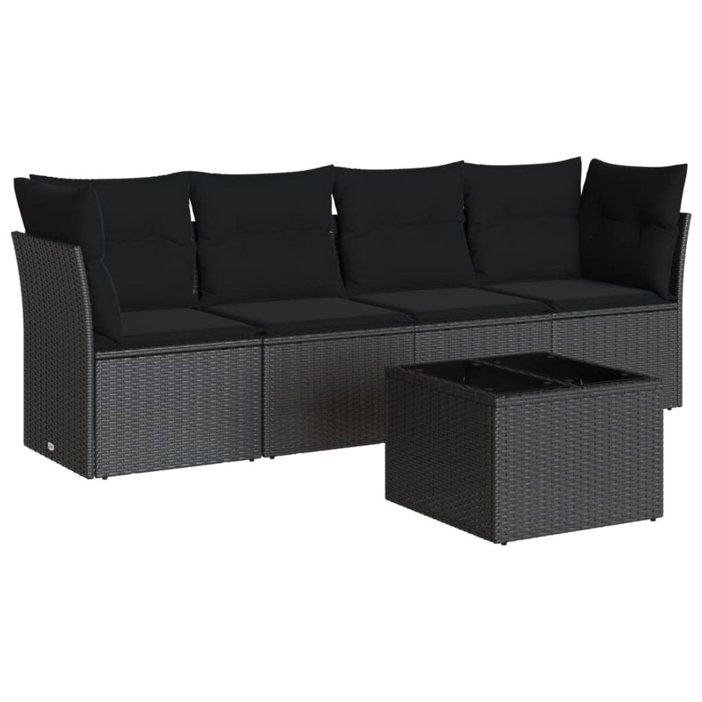 Salon de jardin 5 pcs avec coussins noir résine tressée