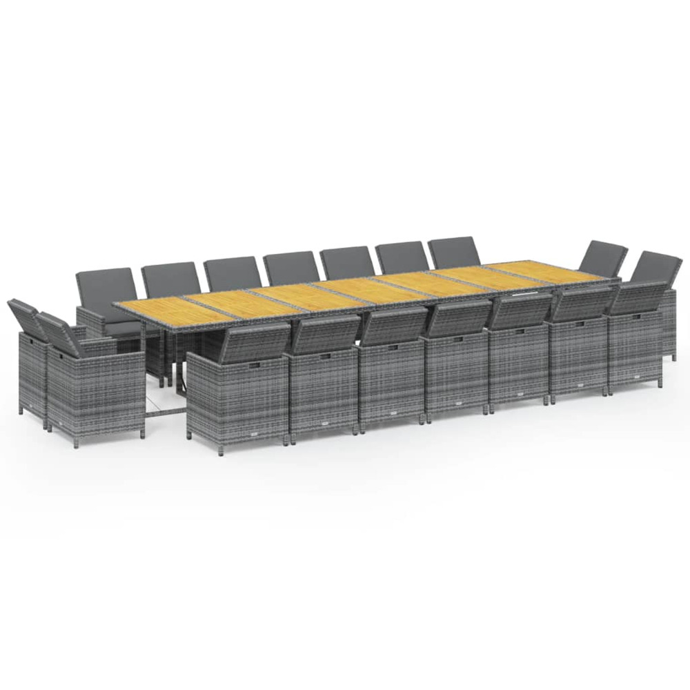 Ensemble à manger de jardin coussins 19 pcs gris résine tressée