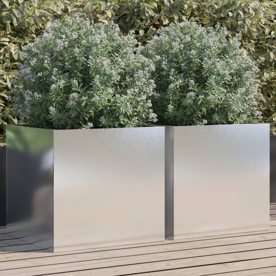 Lot de 2 jardinières acier inoxydable extérieur argenté 49x47x46 cm