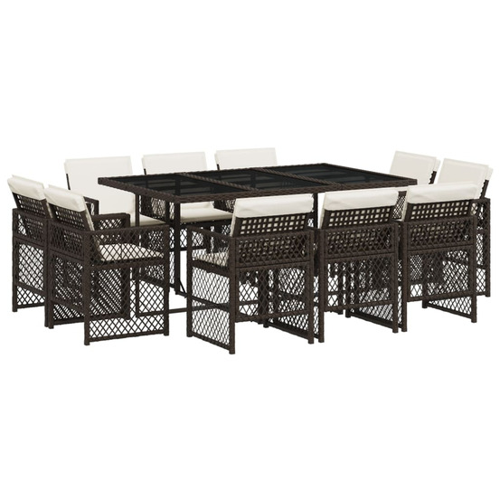 Ensemble à manger de jardin et coussins 11 pcs marron rotin