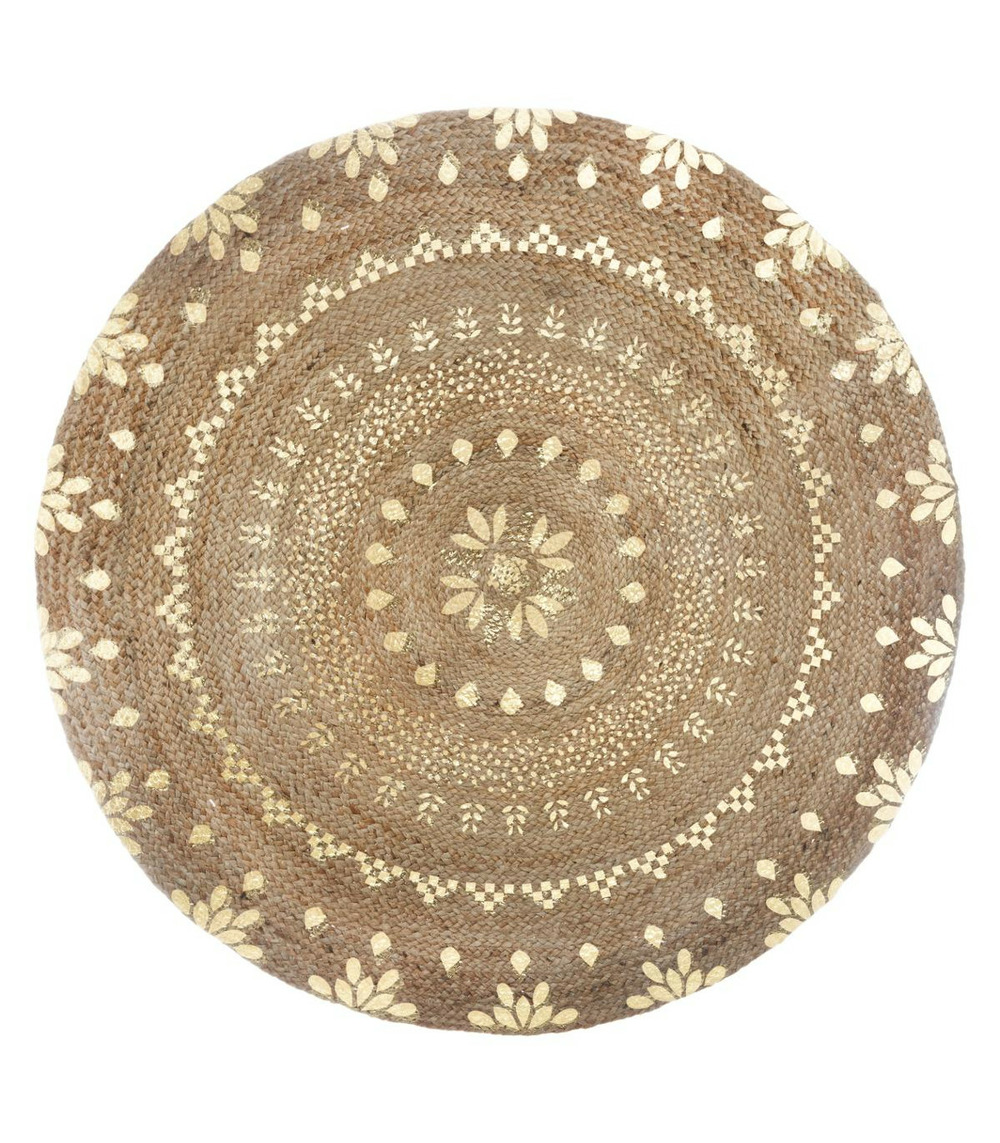 Tapis rond en jute éclats dorés d 115 cm