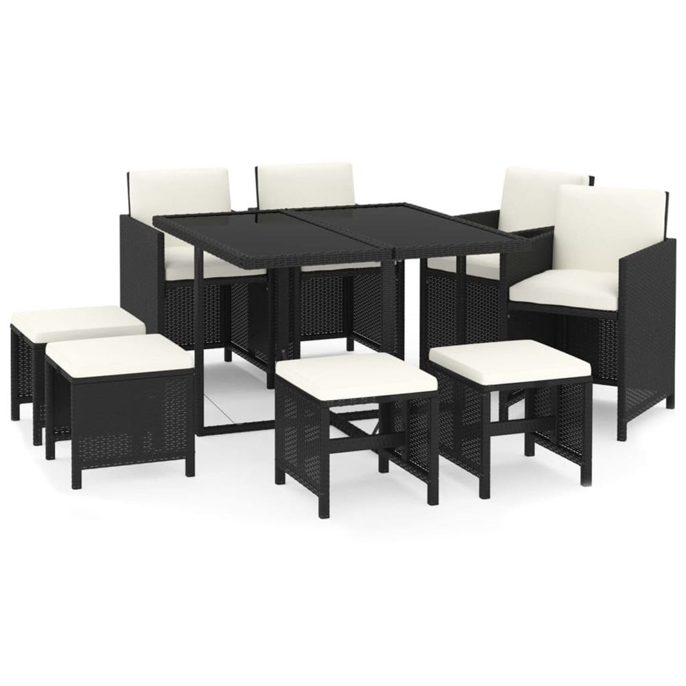 Ensemble à manger de jardin coussins 9pcs résine tressée noir