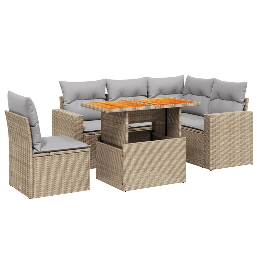 Salon de jardin avec coussins 6 pcs beige résine tressée