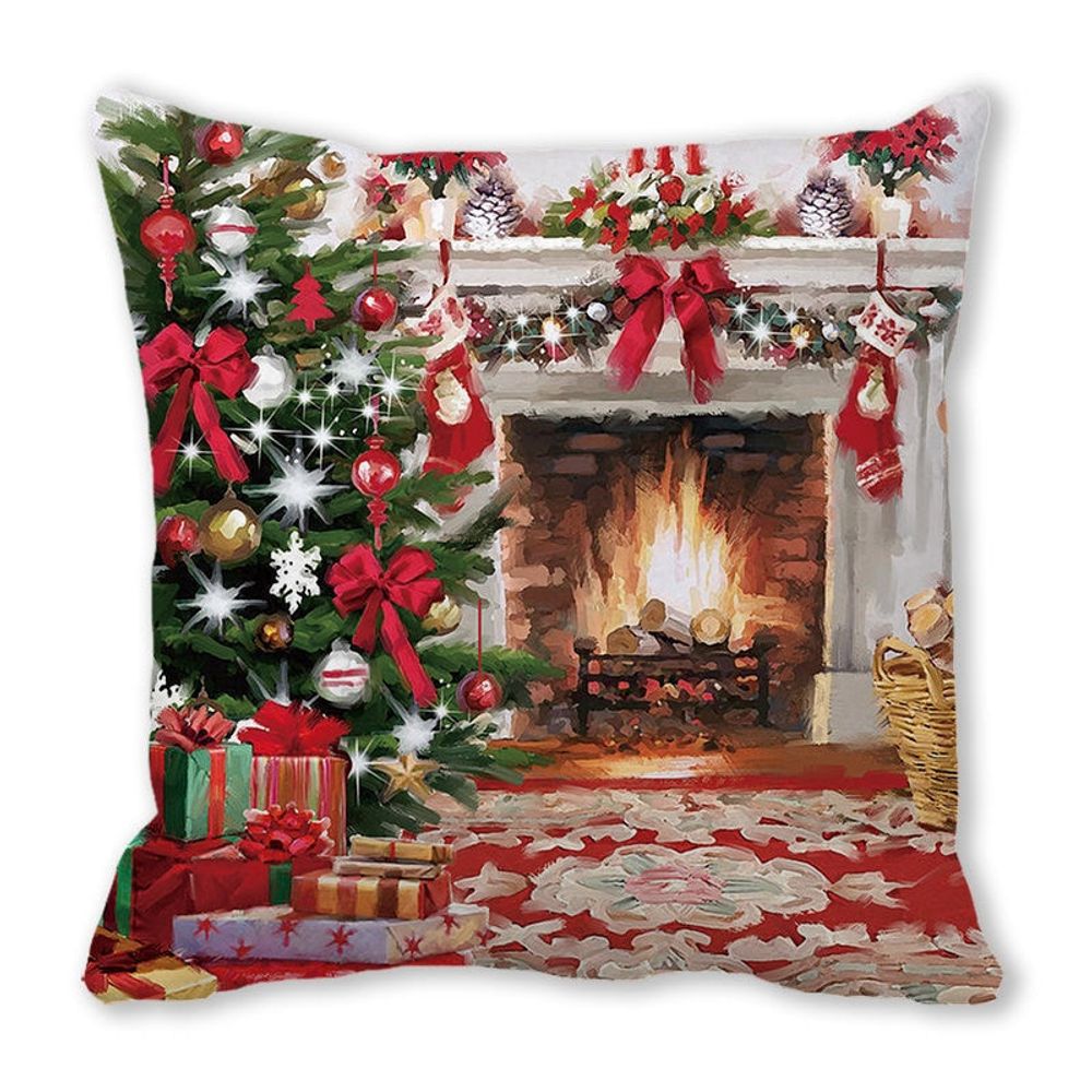 Housse de coussin de noël - cheminée