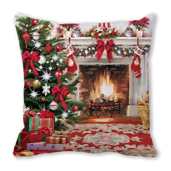 Housse de coussin de noël - cheminée