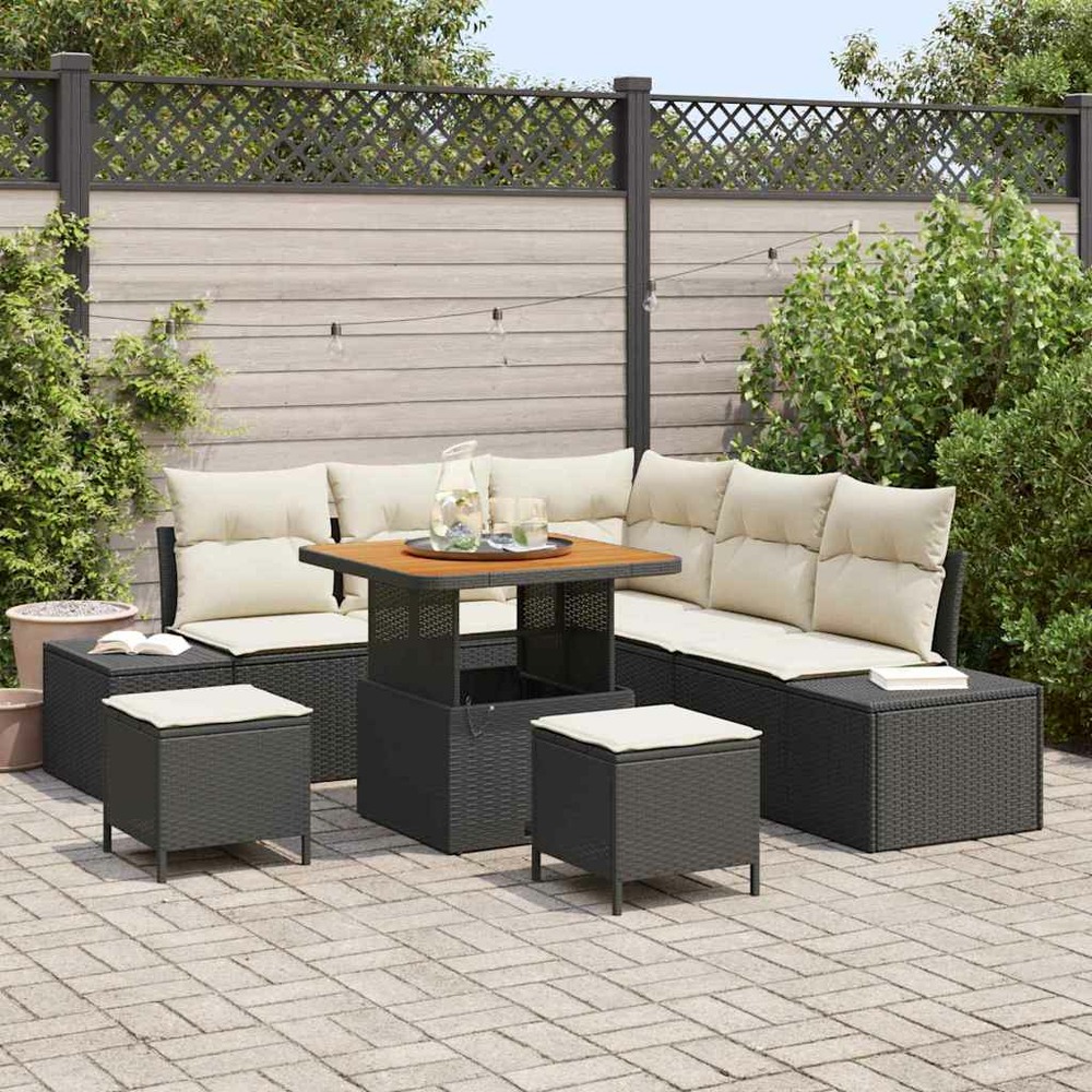 Ensemble de canapé de jardin avec coussin 8 pcs noir poly rotin