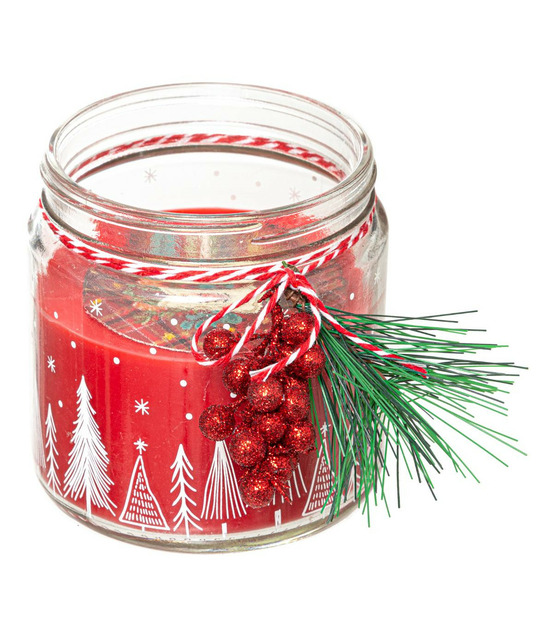 Bougie parfumée pot en verre imprimé avec déco 315 g