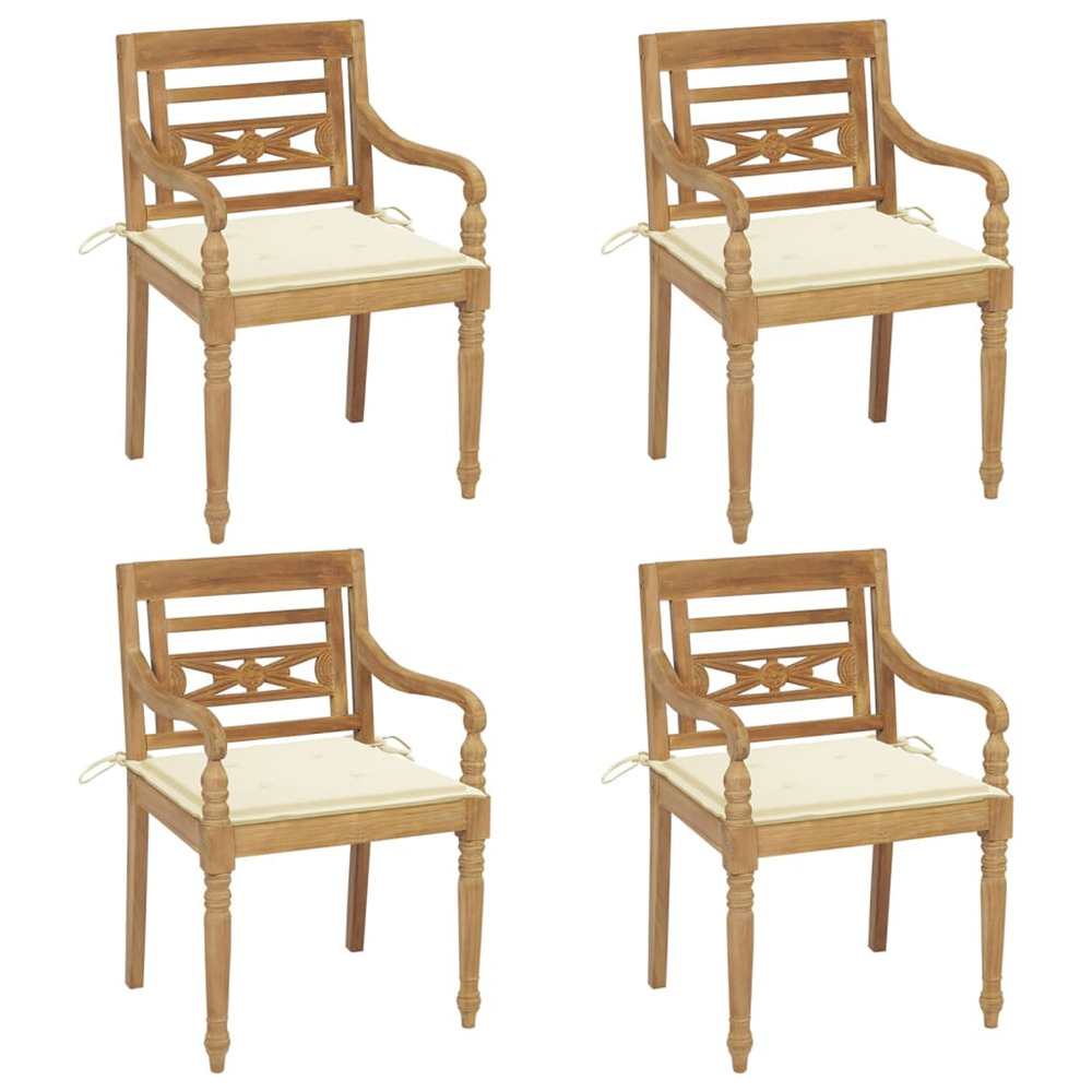 Chaises batavia avec coussins lot de 4 bois de teck solide