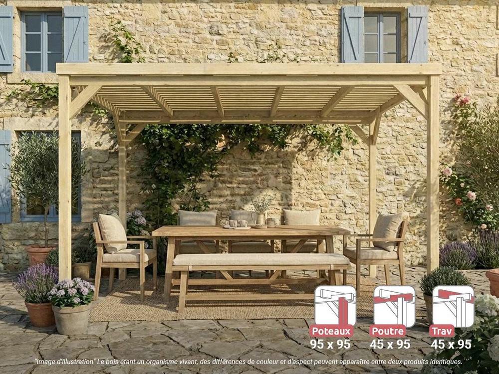Pergola en bois toulouse avec toit semi-ouvert 400 x 400 cm