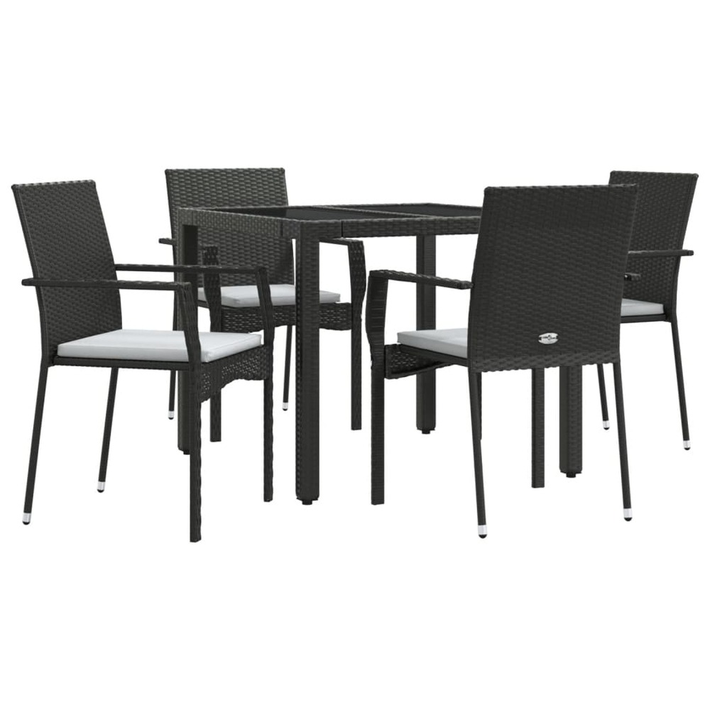 Mobilier à dîner de jardin et coussins 5 pièces noir résine tressée