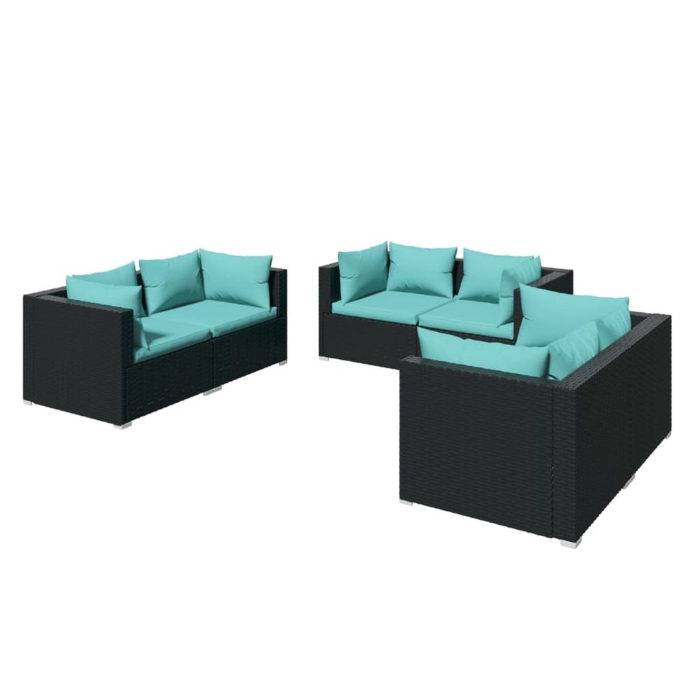 Salon de jardin 6 pcs avec coussins résine tressée noir