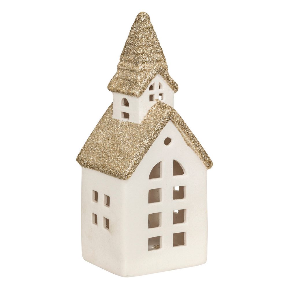 Déco lumineuse maison en céramique 1 led blanc chaud h 15.5 cm