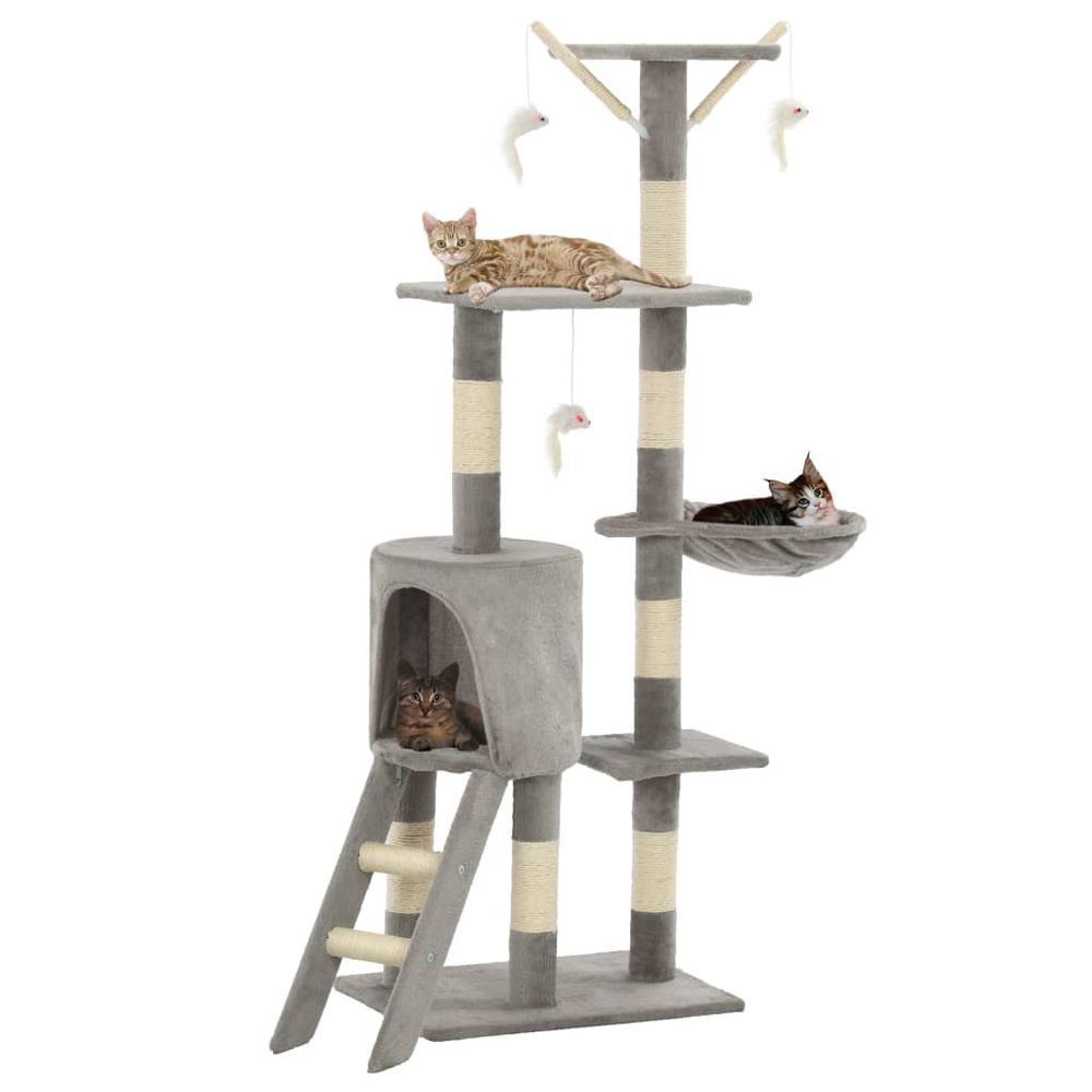 Arbre à chat multi-niveaux 138 cm avec griffoir sisal et niche pour chat gris