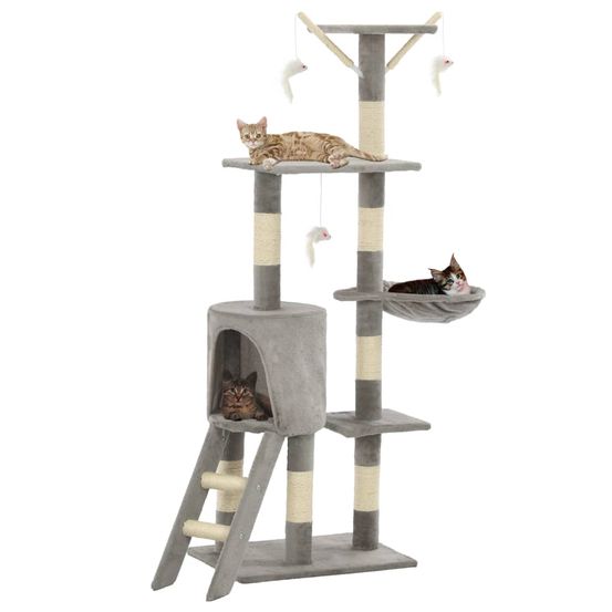 Arbre à chat multi-niveaux 138 cm avec griffoir sisal et niche pour chat gris
