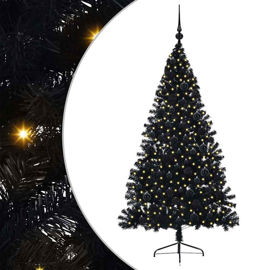 Sapin de noël artificiel pré-éclairé noir 180 cm pvc