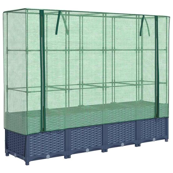 Lit surélevé avec housse de serre aspect rotin 160 x 40 x 138 cm
