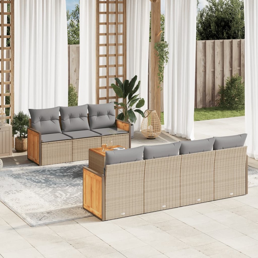 Salon de jardin avec coussins 8 pcs beige résine tressée
