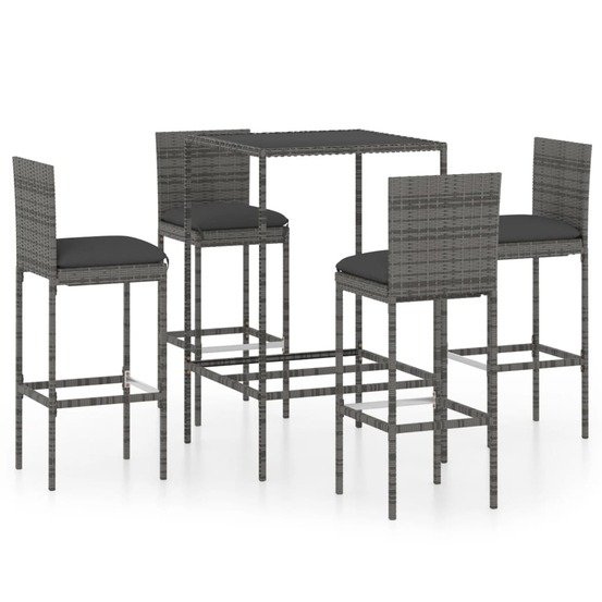 Ensemble de bar de jardin 5 pcs et coussins résine tressée gris