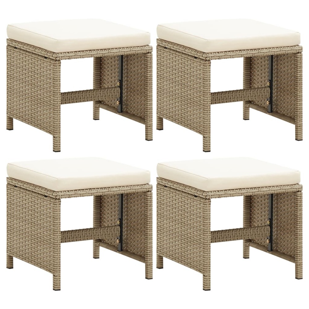 Tabourets de jardin lot de 4 avec coussins résine tressée beige