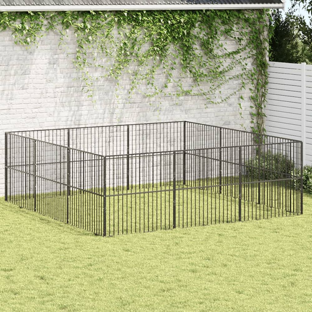 Enclos pour chien 12 panneaux modulable en acier galvanisé pour jardin noir