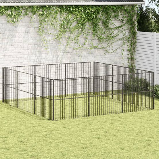Enclos pour chien 12 panneaux modulable en acier galvanisé pour jardin noir