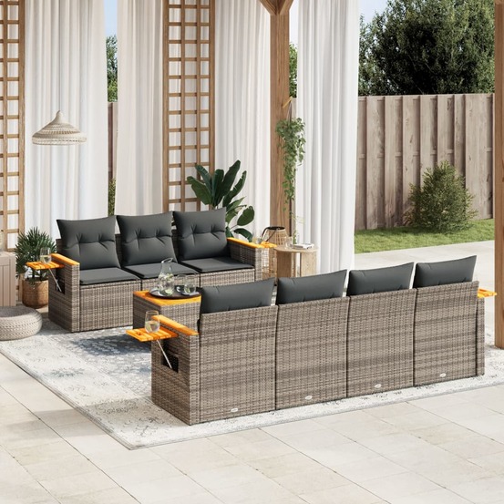 Salon de jardin 8 pcs avec coussins gris résine tressée
