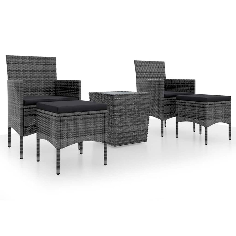 Ensemble de bistro jardin 5pcs résine tressée verre trempé gris