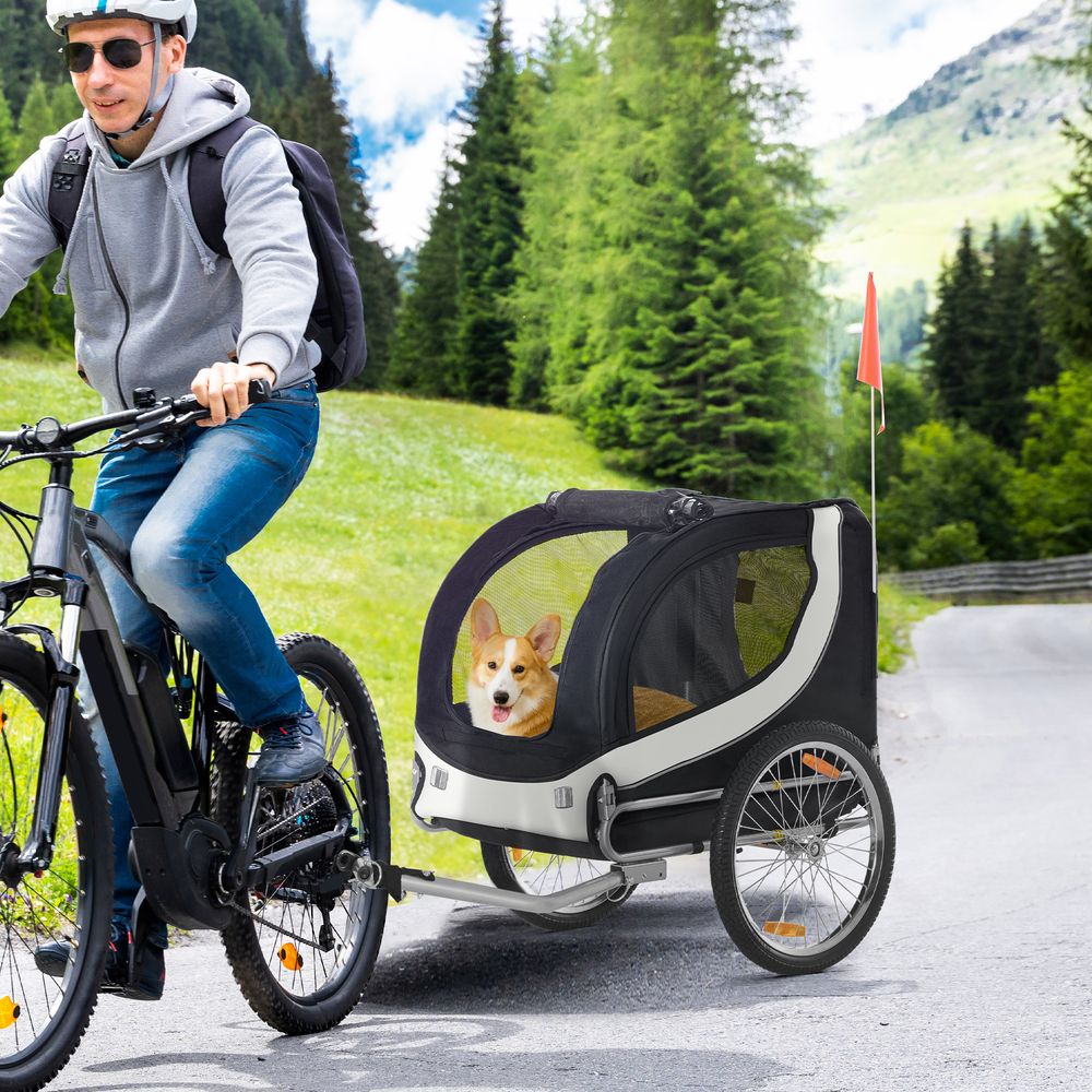 Remorque vélo chien acier oxford transport sécurisé blanc noir 130cm - comfortxl pet living