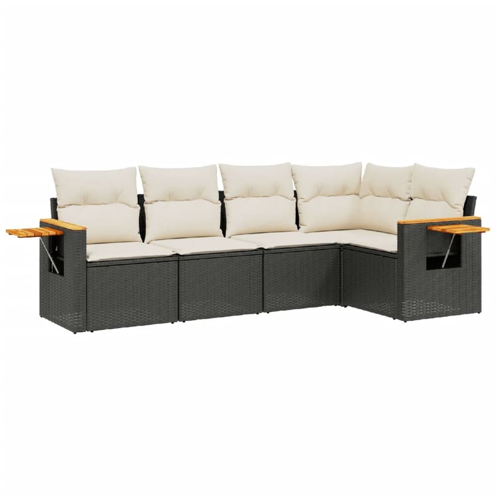 Salon de jardin 5 pcs avec coussins noir résine tressée