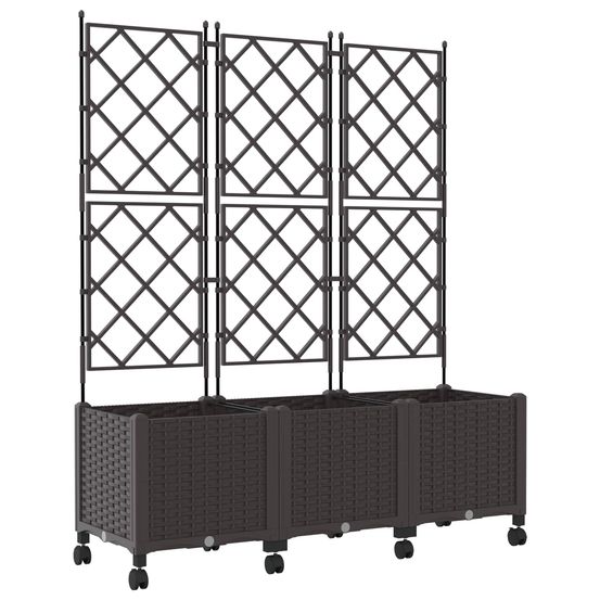 Bac de jardin avec treillis et roues 3 pc marron pp