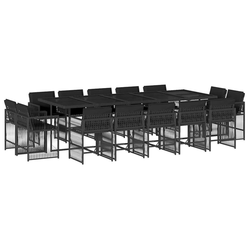 Ensemble à manger de jardin 15 pcs coussins noir résine tressée