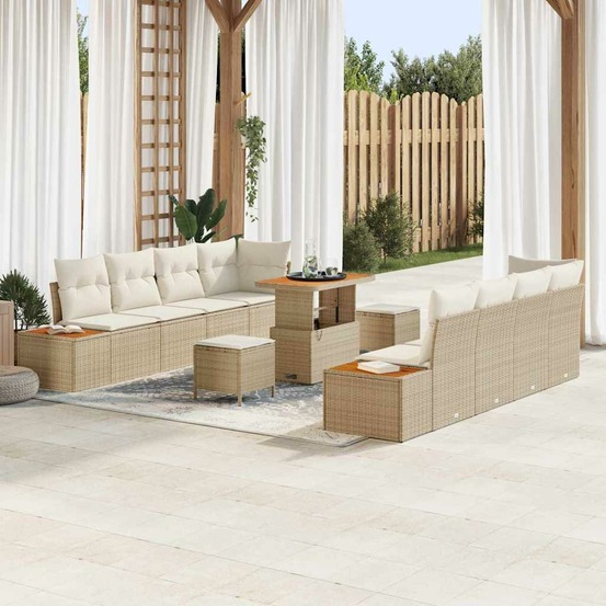 Ensemble de canapé de jardin 11 pcs beige polyrotin