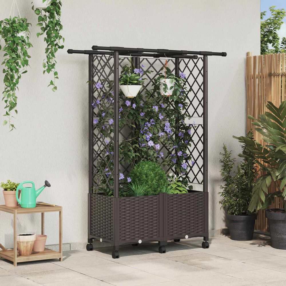 Jardinière surélevée treillis polypropylène terrasse plantes 124x40x142cm marron